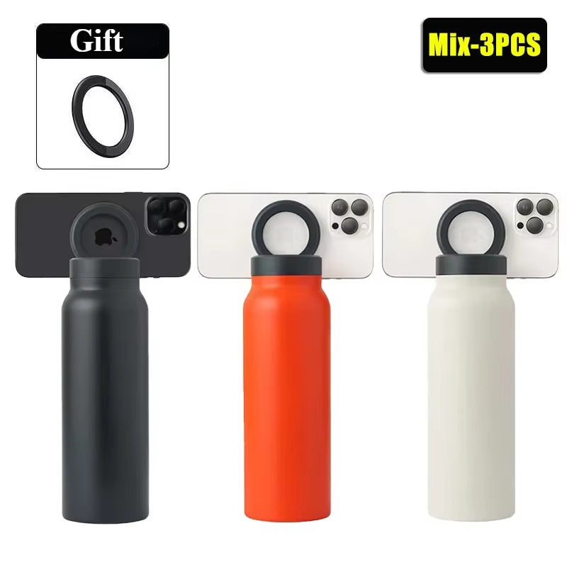 24 oz Insulated Stainless Steel Sports Bottle with Magnetic Phone Holder 