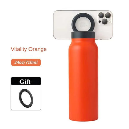 24 oz Insulated Stainless Steel Sports Bottle with Magnetic Phone Holder 