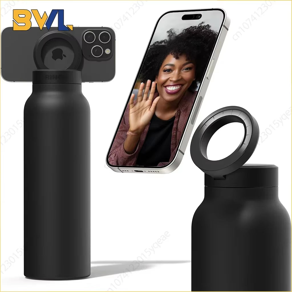 24 oz Insulated Stainless Steel Sports Bottle with Magnetic Phone Holder 