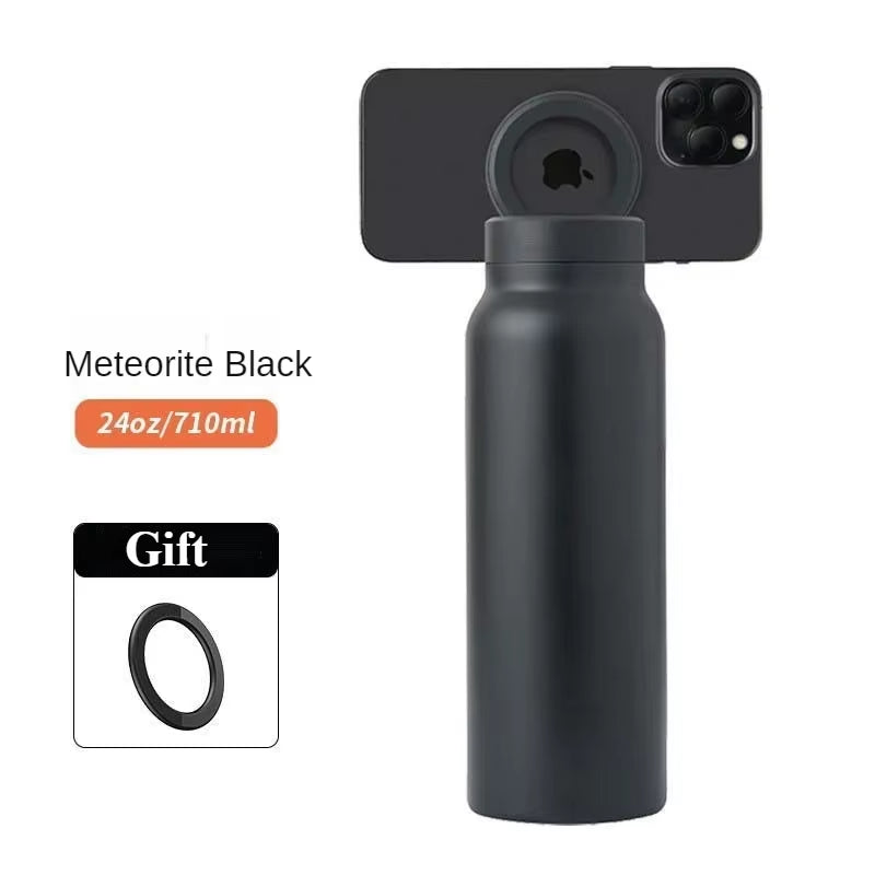 24 oz Insulated Stainless Steel Sports Bottle with Magnetic Phone Holder 