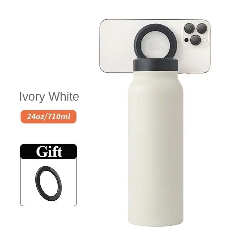 24 oz Insulated Stainless Steel Sports Bottle with Magnetic Phone Holder 
